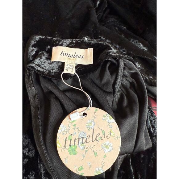 Timeless London Unique Vintage Black Velvet Maxi Dress 16 NWT - Picture 7 of 8